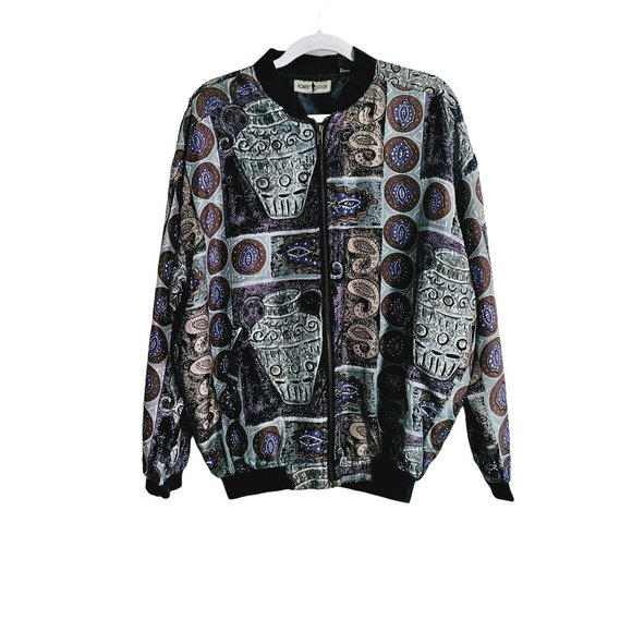 Robert Stock 80's Silk Bomber Jacket size Small all over print green
